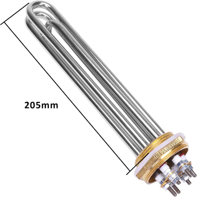 DERNORD 220V/380V 2000W 1.5 Inch Heizelement 3U Förmiger Warmwasserbereiter BSP Kupfer Flansch 220/3