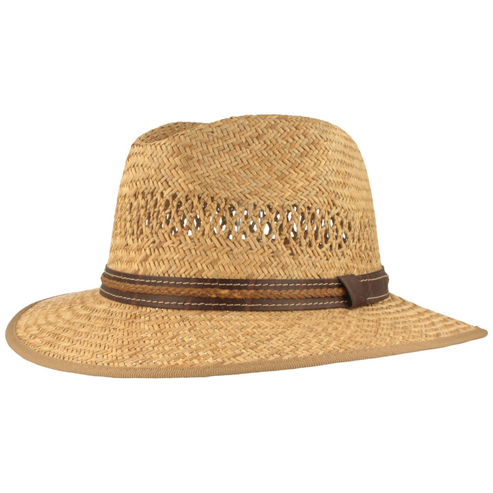Breiter Strohhut Sommerhut Sonnenhut – Handgeflochten aus 100% Stroh – Bogart – Besonders Leicht, Fl