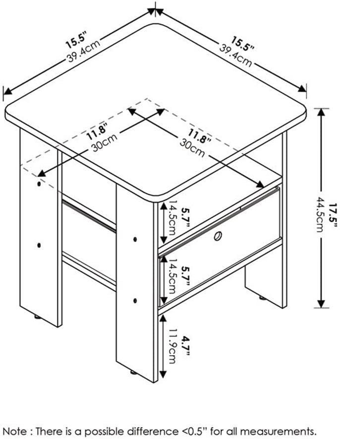Furinno Andrey Beistelltisch Nachttisch mit Schublade, holz, Französisches Eichengrau, 39.37 x 39.37