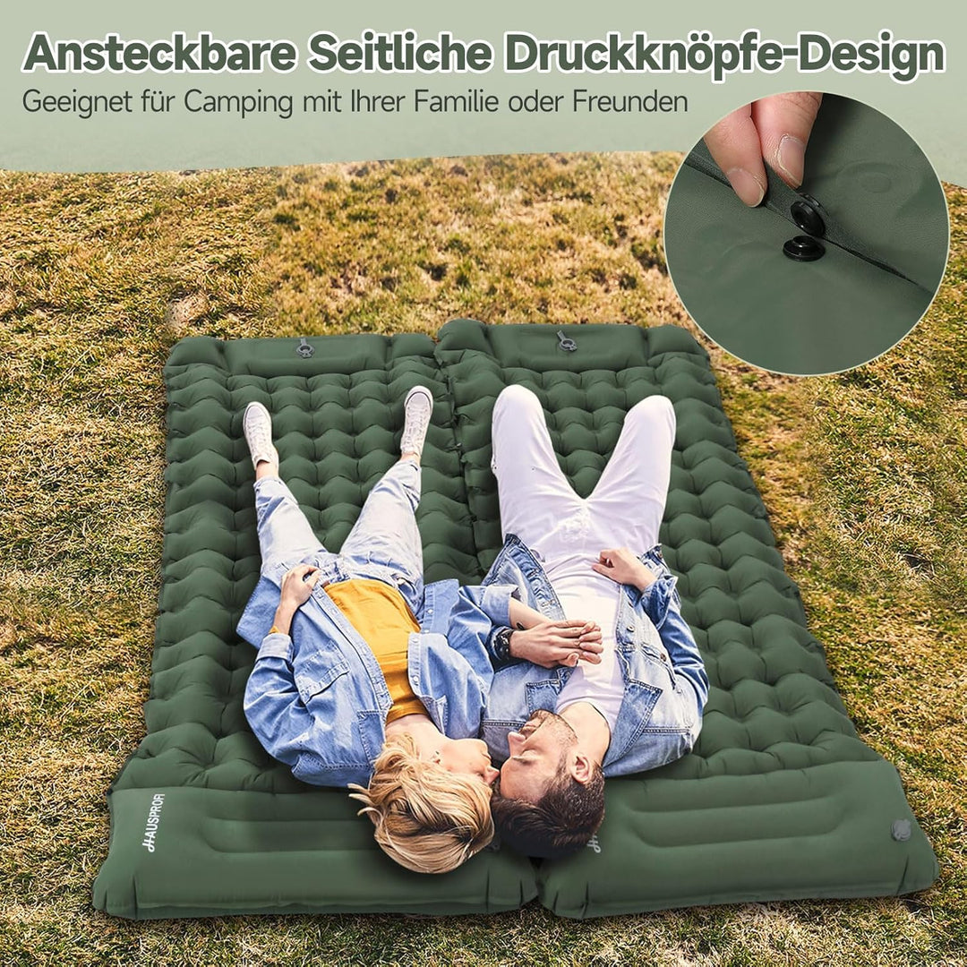 HAUSPROFI Isomatte Camping, Ultraleicht Camping Luftmatratze mit Fusspumpe & Kissen, Aufblasbare Mat