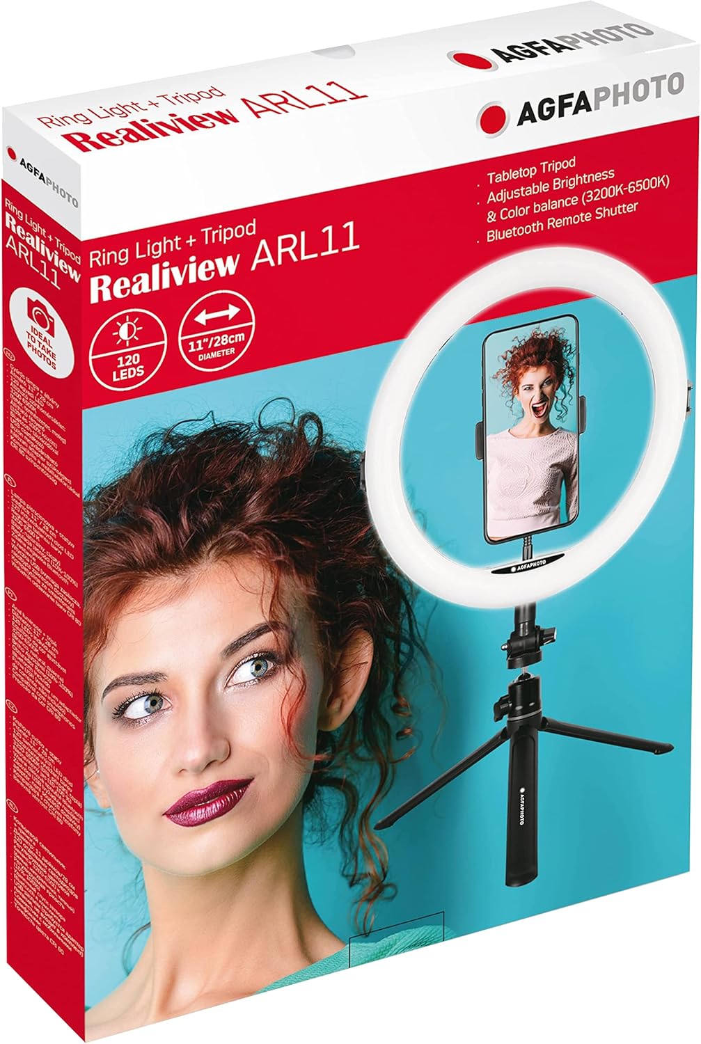 AgfaPhoto Ringlicht Realiview ARL11-11-Zoll-LED Ring Licht mit Stativ - Das perfekte Ring Light für