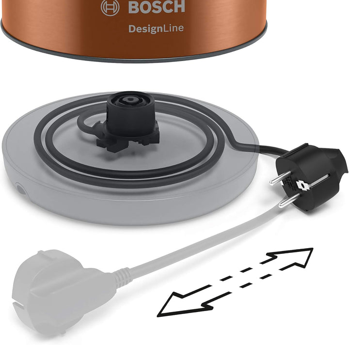 Bosch kabelloser Wasserkocher DesignLine TWK4P439, Ausgiessen ohne Spritzer, Tassenanzeige, Wasserst