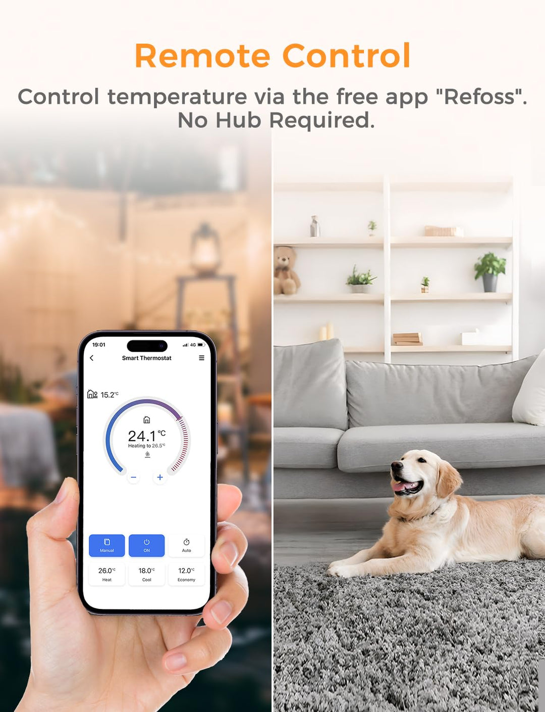 Refoss Heizungsthermostat Boiler, Smart Thermostat WLAN, Fussbodenheizung Thermostat Digital, Sprach