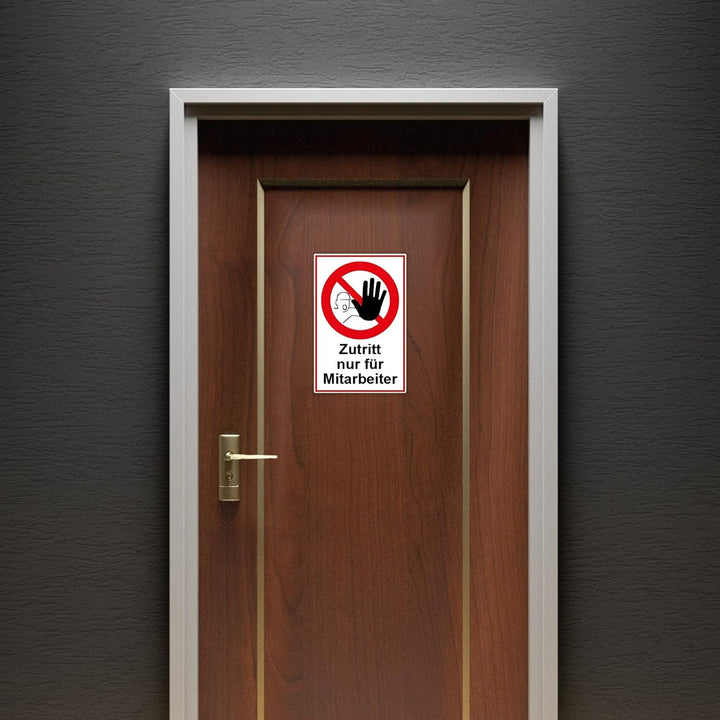 5 Stück Zutritt nur für Mitarbeiter Schild 20 x 30 cm aus stabiler PVC Hartschaumplatte 3mm mit UV-S