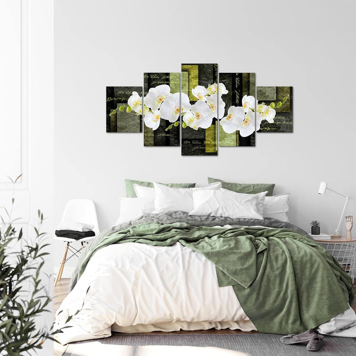 Runa Art - Bilder Blumen Orchidee 200 x 100 cm 5 Teilig XXL Wanddekoration Design Grün 009351b