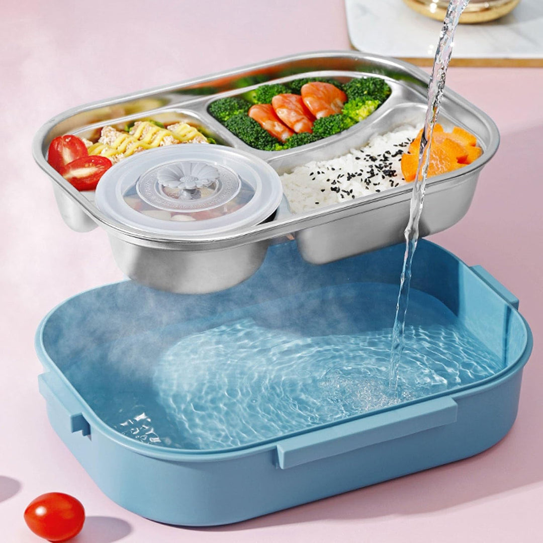 Tissting Edelstahl Lunchbox 4-Fach Tragbarer Lebensmittelbehälter mit Silikondichtung 1500ml für Stu