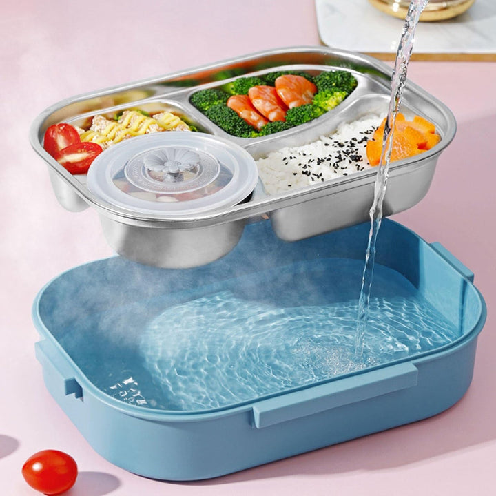 Tissting Edelstahl Lunchbox 4-Fach Tragbarer Lebensmittelbehälter mit Silikondichtung 1500ml für Stu