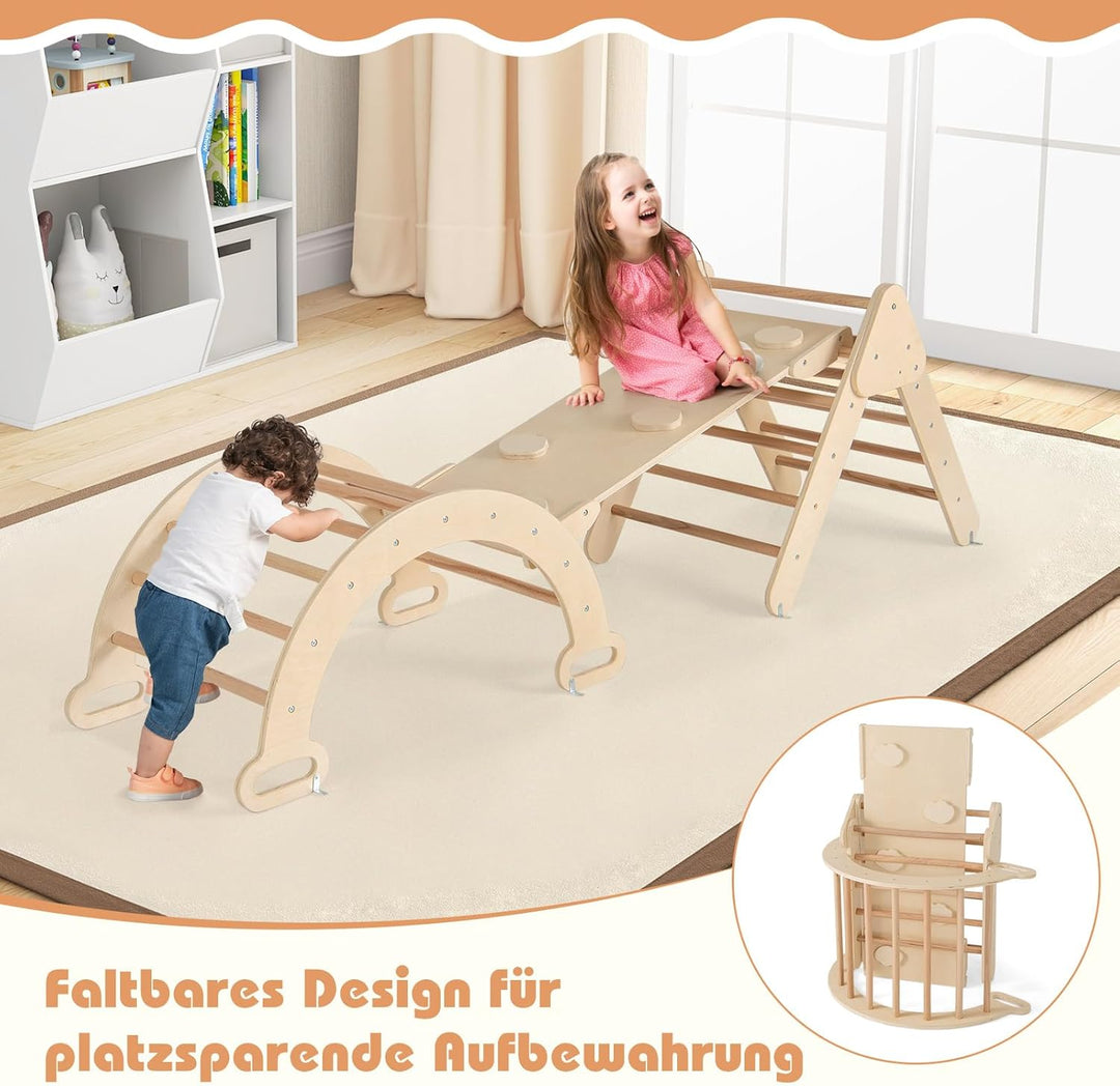 GOPLUS Klettergerüst Indoor, 4 in 1 Kletterdreieck & Kletterbogen & Leiter & Rutsche, Sprossendreiec