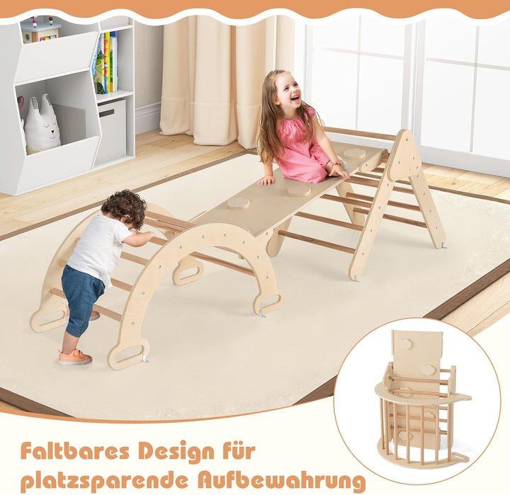 GOPLUS Klettergerüst Indoor, 4 in 1 Kletterdreieck & Kletterbogen & Leiter & Rutsche, Sprossendreiec