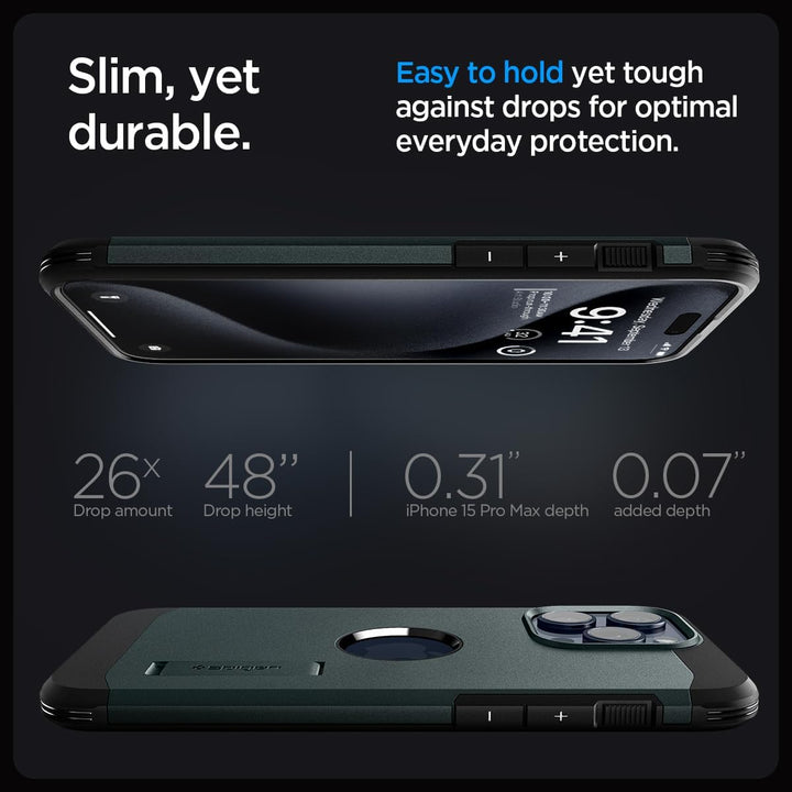 Spigen Hülle für iPhone 15 Pro Max Tough Armor MagFit Kompatibel mit MagSafe -Abyss Green, Abyss Gre