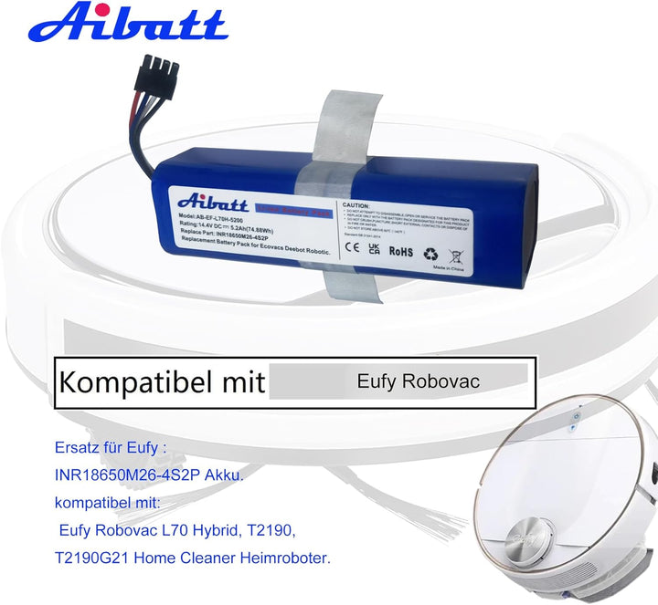 5200mAh Ersatzakku für Eufy Robovac L70 Hybrid, T2190, T2190G21 Staubsauger, Ersatz für Eufy Akku IN