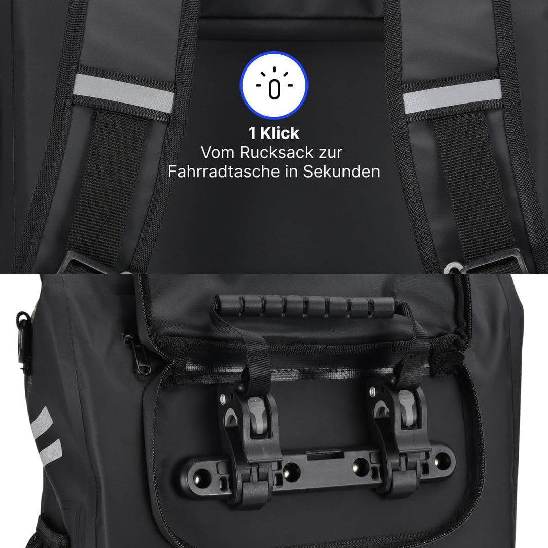 Alpensattel 3-in-1 Fahrradtasche 25 L – Gepäckträgertasche, Rucksack & Umhängetasche – wasserdicht,