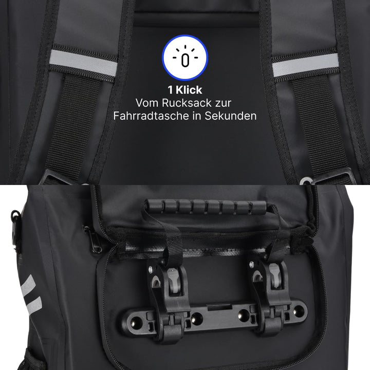 Alpensattel 3-in-1 Fahrradtasche 25 L – Gepäckträgertasche, Rucksack & Umhängetasche – wasserdicht,