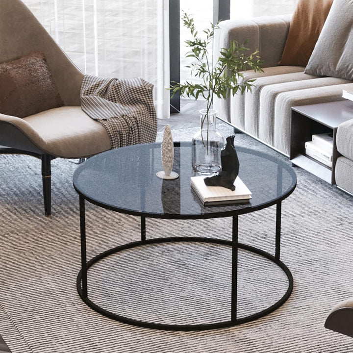 [en.casa] Couchtisch Kolari 45 x 80 cm Beistelltisch Wohnzimmertisch Glastisch Sofatisch rund Rauchg
