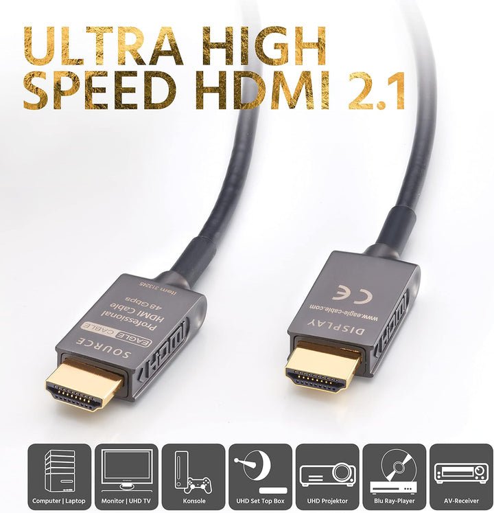 Eagle Cable by INAKUSTIK – 313245001 - Deluxe Ultra High Speed HDMI 2.1 Kabel | 1m | 48 Gbps | Licht