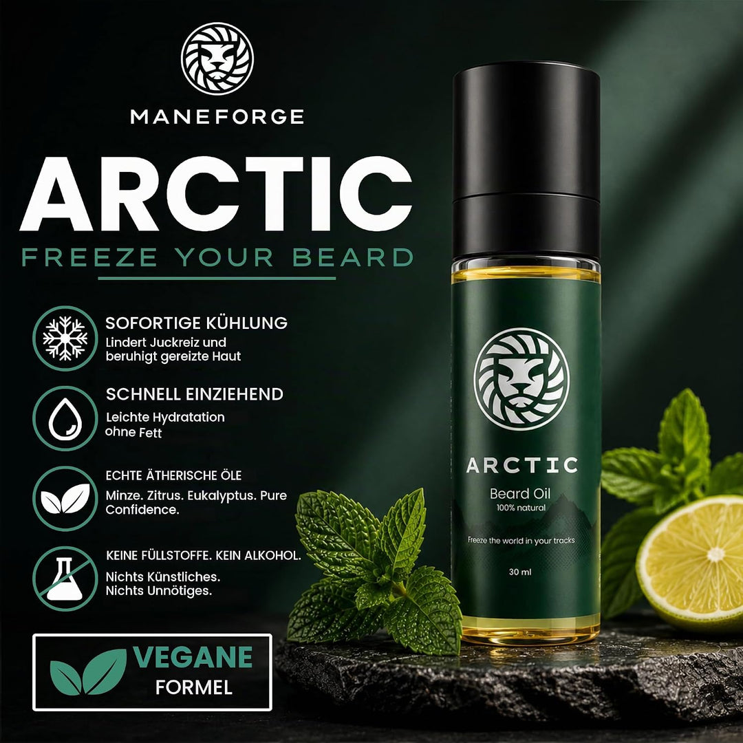 Arctic Bartöl für Männer – Veganes Bartpflegeöl mit Minz-Zitrus Duft – Kühlt &amp; beruhigt – Gegen Juck