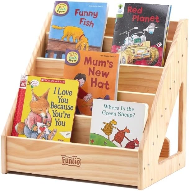 FUNLIO Montessori Bücherregal für Kleinkinder 1-5 Jahre, Nach vorne gerichtetes bücherregal mit Grif
