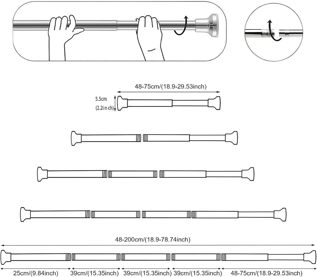 Kongming Gardinenstange ohne bohren 48-200cm, Teleskopstange Vorhang, Duschvorhangstange Silber Edel