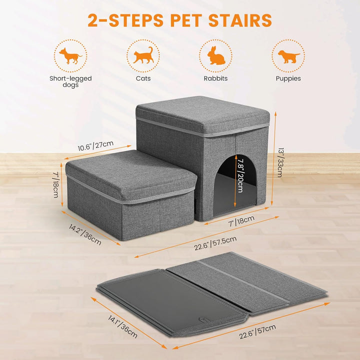 Hundetreppe, Sunowl 2 Stufige Faltbare Haustiertreppe, Extra Breite Hundetreppe Sofa Bett mit Staura