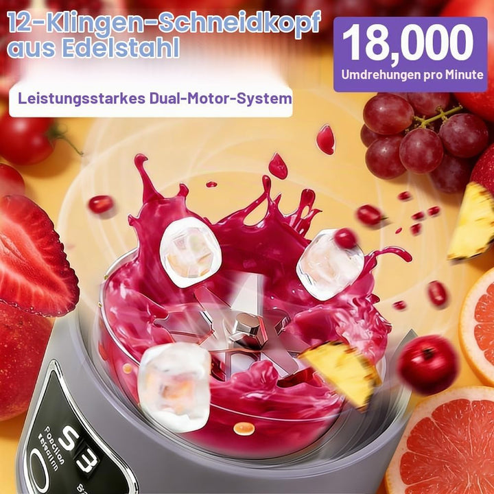 Tragbarer Mixer Smoothie Maker, 450ml USB Mini Mixer to Go mit Digitalanzeige, 12-Klingen Portable B