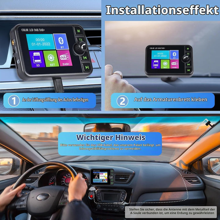 Hikity DAB/DAB+ Tragbarer Radio Adapter mit 2.4 Zoll Color Large LCD Display für Android Autoradio m