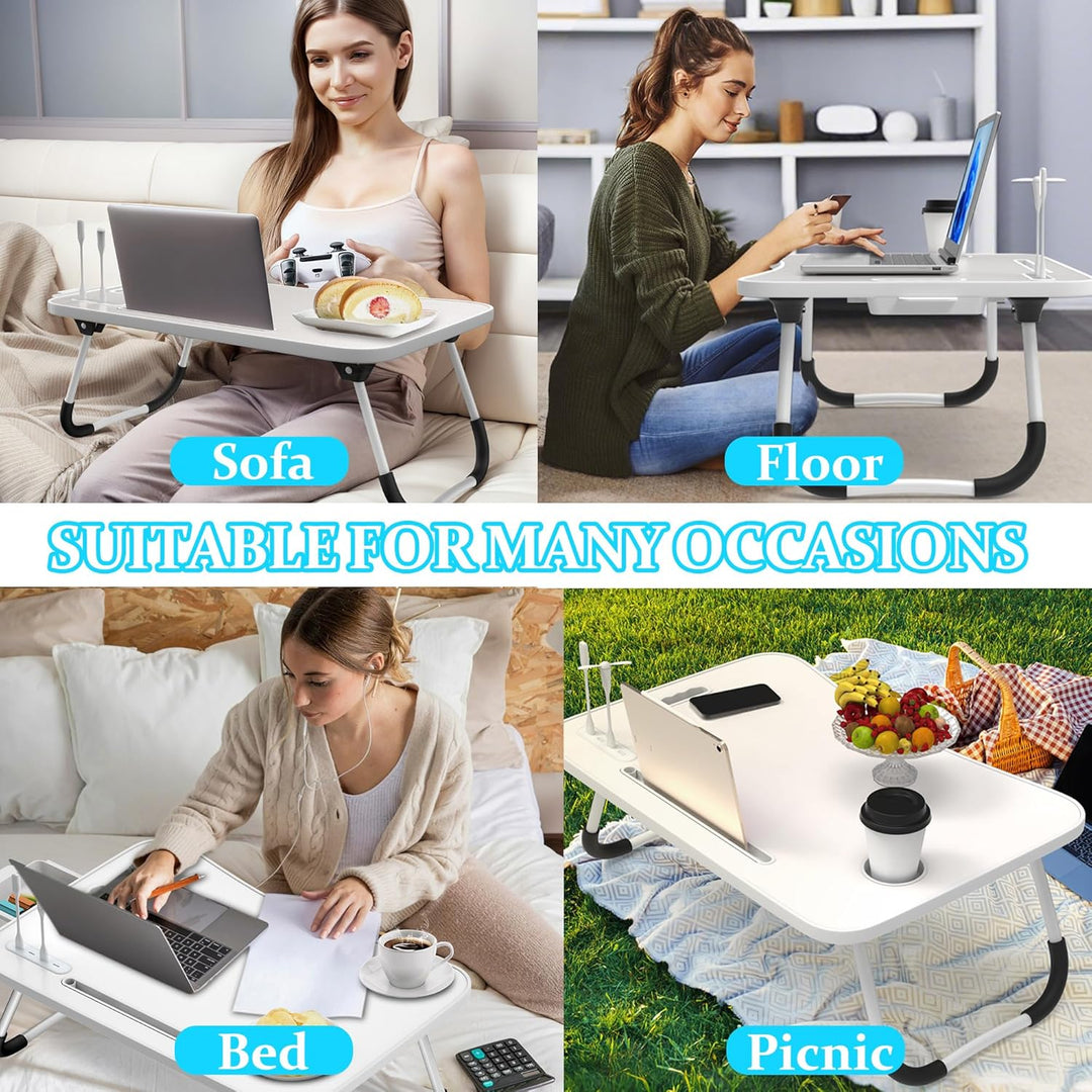 Soontrans Laptoptisch, 60 x 40 x 28 cm, Laptop Tisch mit Schublade, Getränkehalter, Kleiner Ventilat