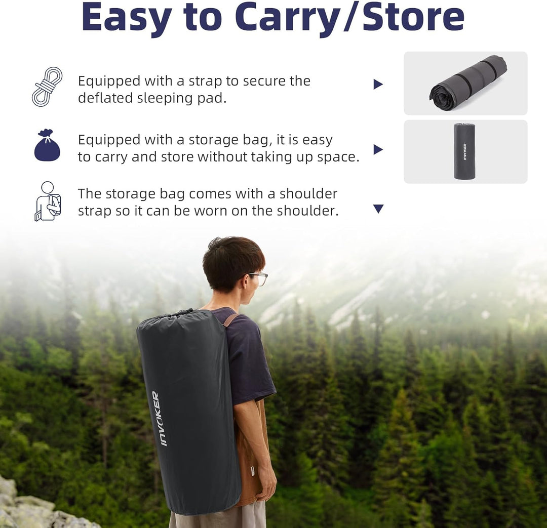 Selbstaufblasende Camping-Schlafmatte aus Elastischer-Schaum - Polster mit eingebautem Kissen, ultra