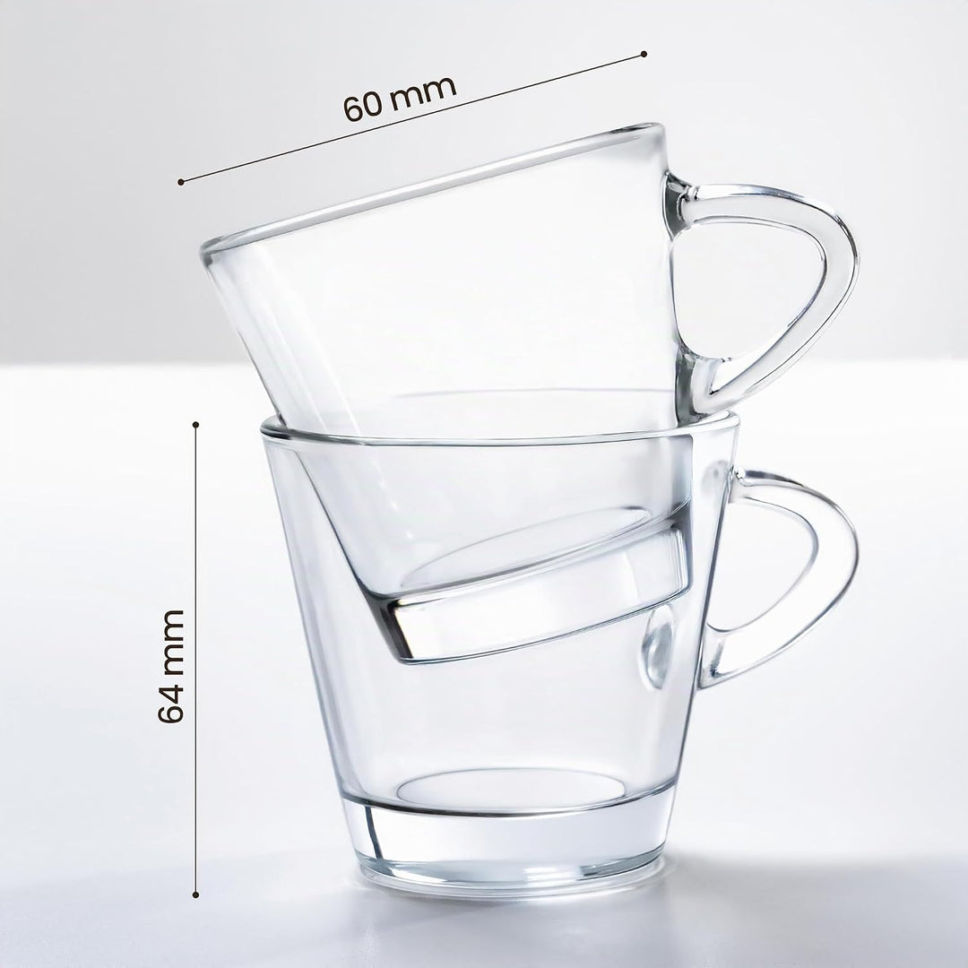 KONZEPT Espressotassen Set 80 ml, 12er Espressogläser, Espresso Tassen aus Glas mit Henkel, 12