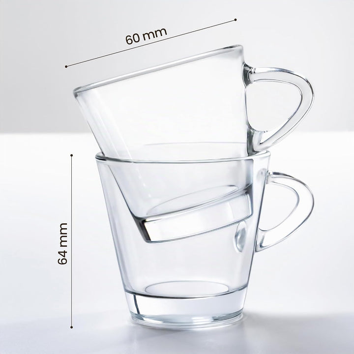 KONZEPT Espressotassen Set 80 ml, 12er Espressogläser, Espresso Tassen aus Glas mit Henkel, 12