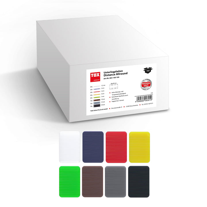 TOX Distance Allround Unterlegplatten Sortiment 160 tlg, mehrfarbige Ausgleichsplatten aus Kunststof