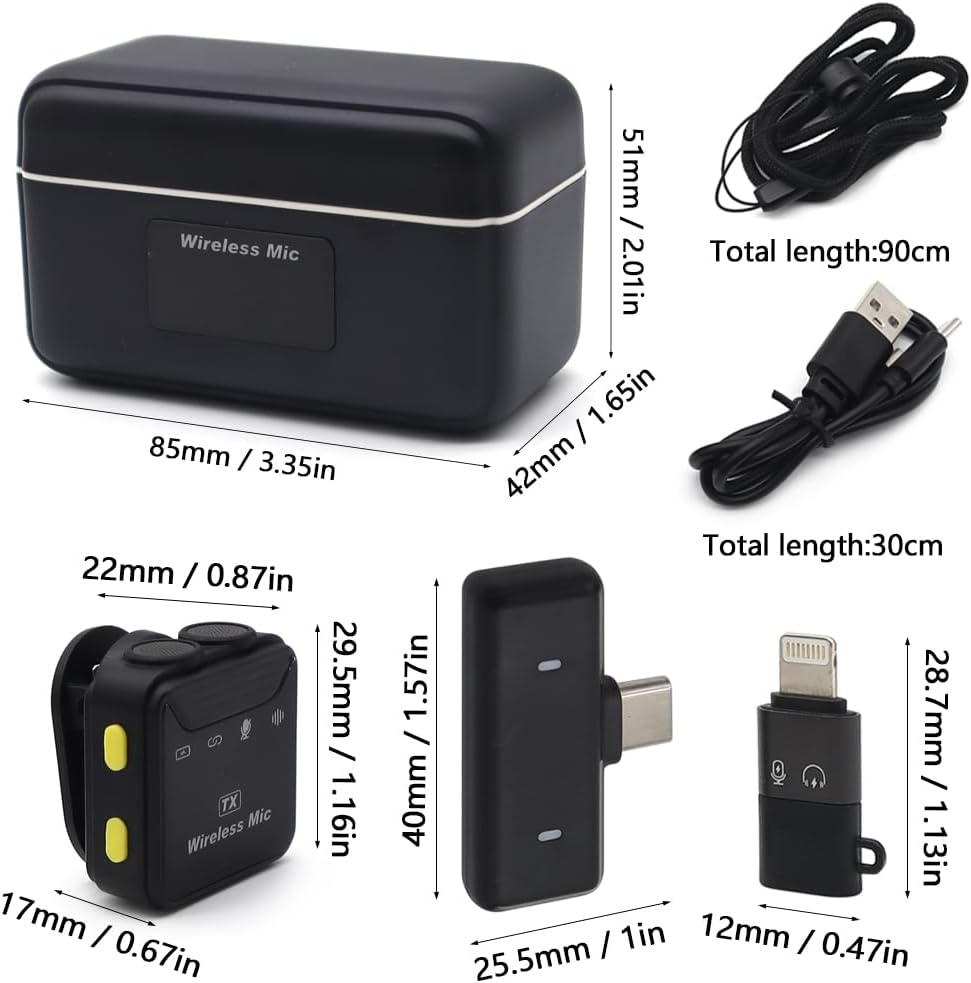 Lavalier Microphone Wireless; Plug-Play Dual Funkmikrofon Mini für iPhone/Android/PC, Aktive Geräusc