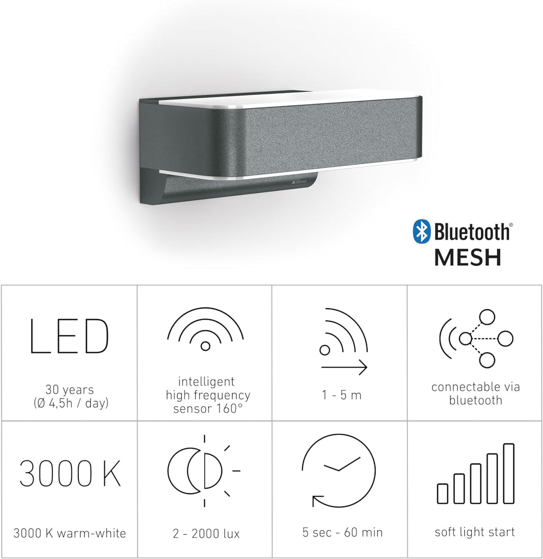 Steinel Aussenleuchte L 810 SC anthrazit, 9,8 W, LED Wandleuchte Connect, 160° iHF-Bewegungsmelder,
