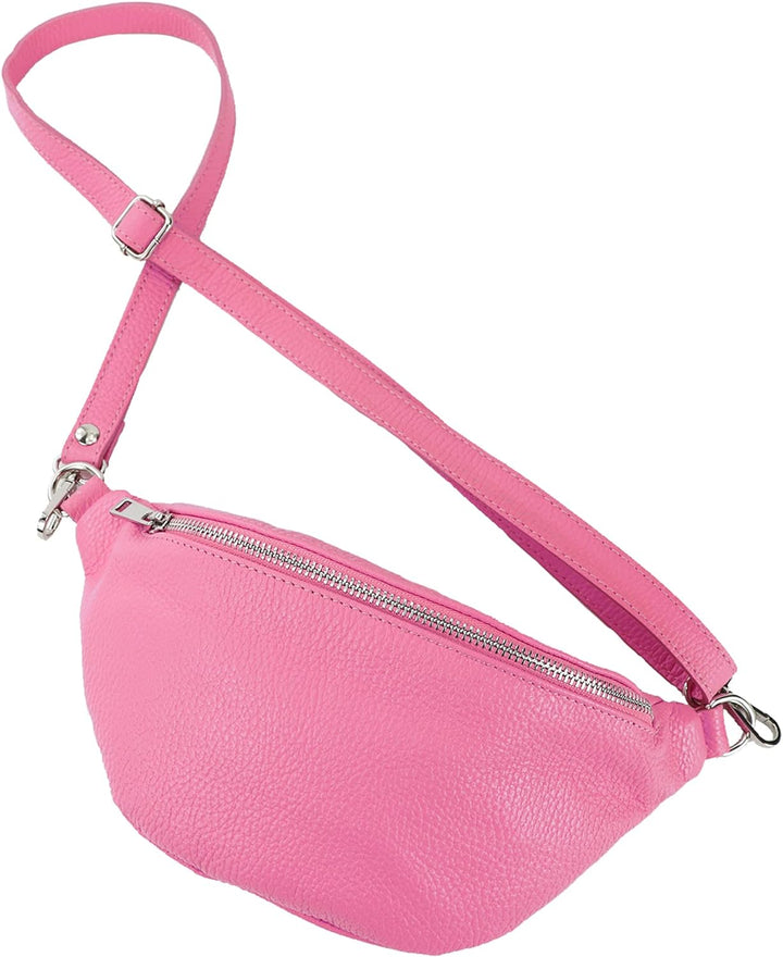 modamoda de - T211 - ital. Hüfttasche Bauchtasche Brusttasche Medium aus weichem Leder, Farbe:Candy
