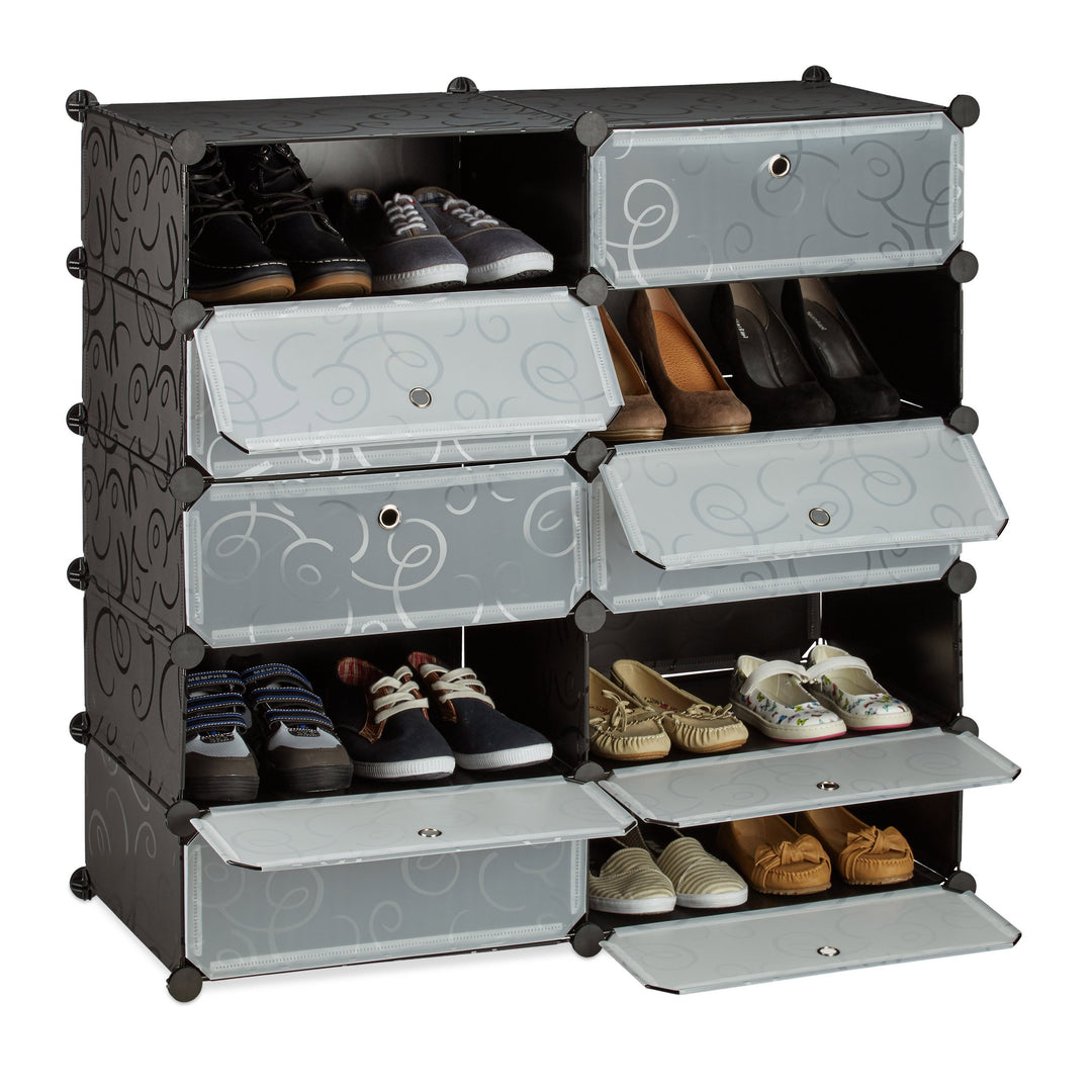 Relaxdays Schuhschrank mit 10 Fächern, Schuhregal gross, Steckregal Kunststoff, DIY, HxBxT ca. 90 x