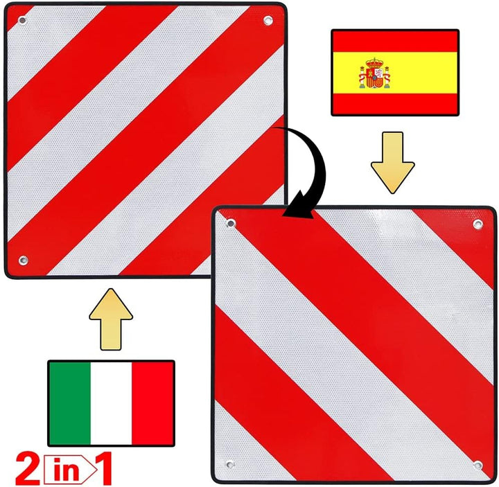 Melko Warntafel Spanien & Italien INKL. 4 Spannseile 2in1, Heckträger, Auto, Wohnmobil oder Wohnwage