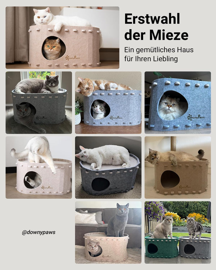 Katzenhöhle Filz, Katzenhaus aus Filz, Katzenbett, Katzenhöhle für Katzen, 58 x 33 x 30cm, Peek-a-Bo
