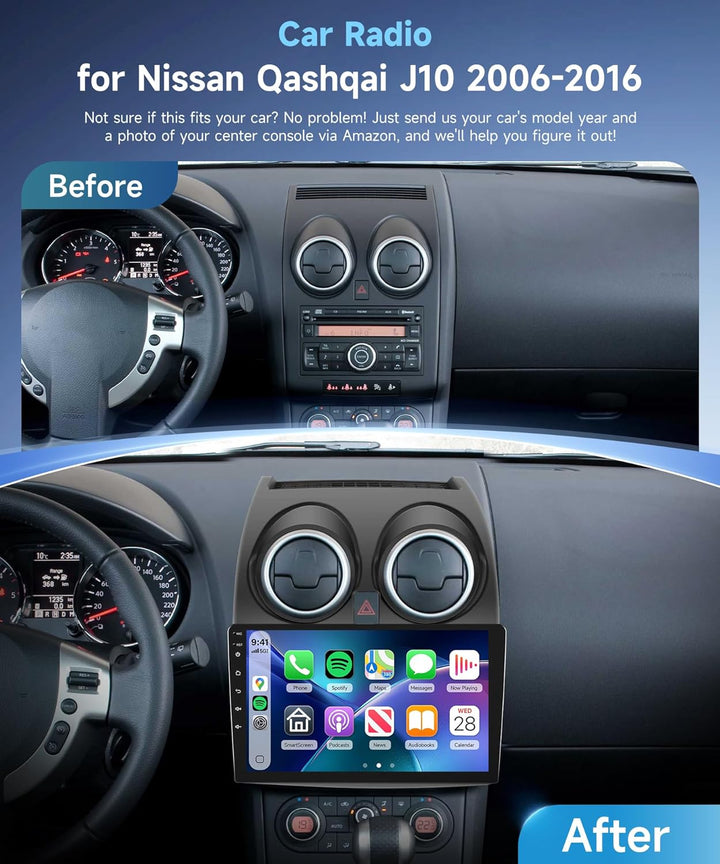 8 Kern 4G+64G Autoradio Android 15 für Nissan Qashqai J10 2006-2016, 9'' HD IPS Touchscreen Auto Rad