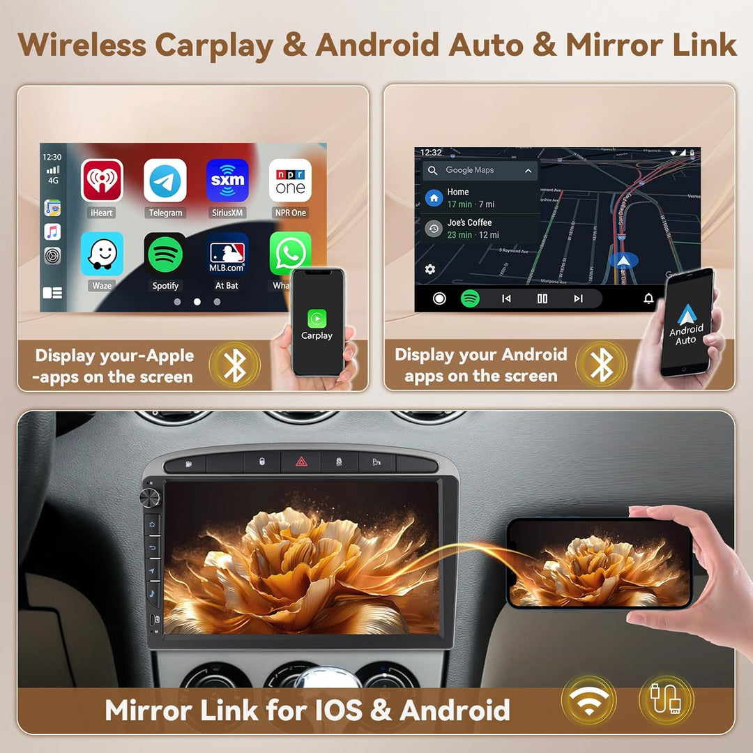 Hikity Android 15 4+64GB Autoradio für Peugeot 308 408 2007-2015 mit 9 Zoll Incell Touchscreen, Auto