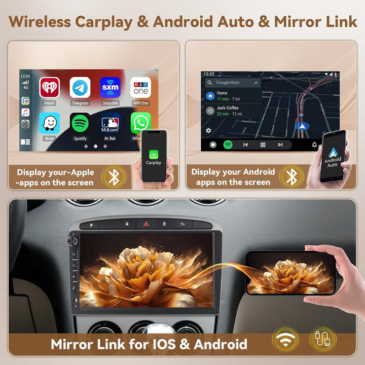 Hikity Android 15 4+64GB Autoradio für Peugeot 308 408 2007-2015 mit 9 Zoll Incell Touchscreen, Auto