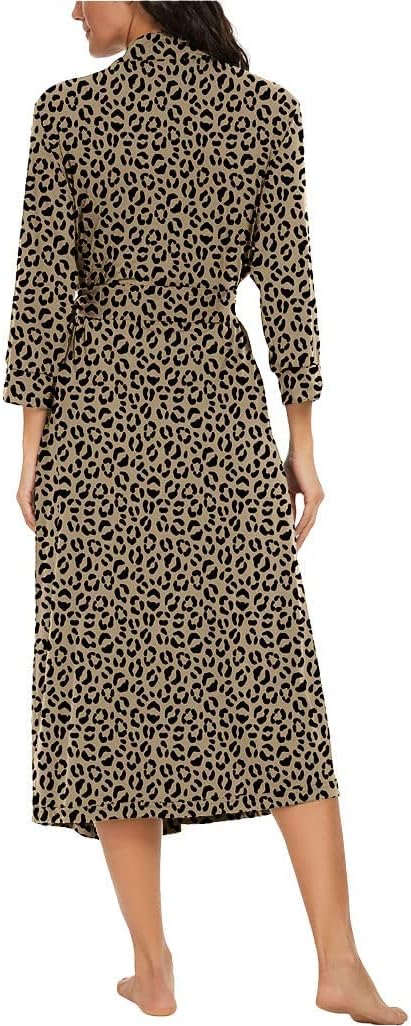 PrinStory Damen Bademantel Leichter 3/4 Ärmeln Morgenmantel V-Ausschnitt Kimono Roben Langes Nachtwä