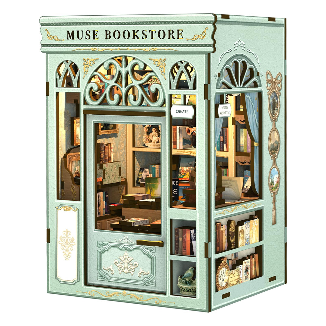 CUTEBEE DIY Book Nook – Kunstvolles DIY Puppenhaus, Miniatur-Welt selbst Bauen mit LED-Beleuchtung |