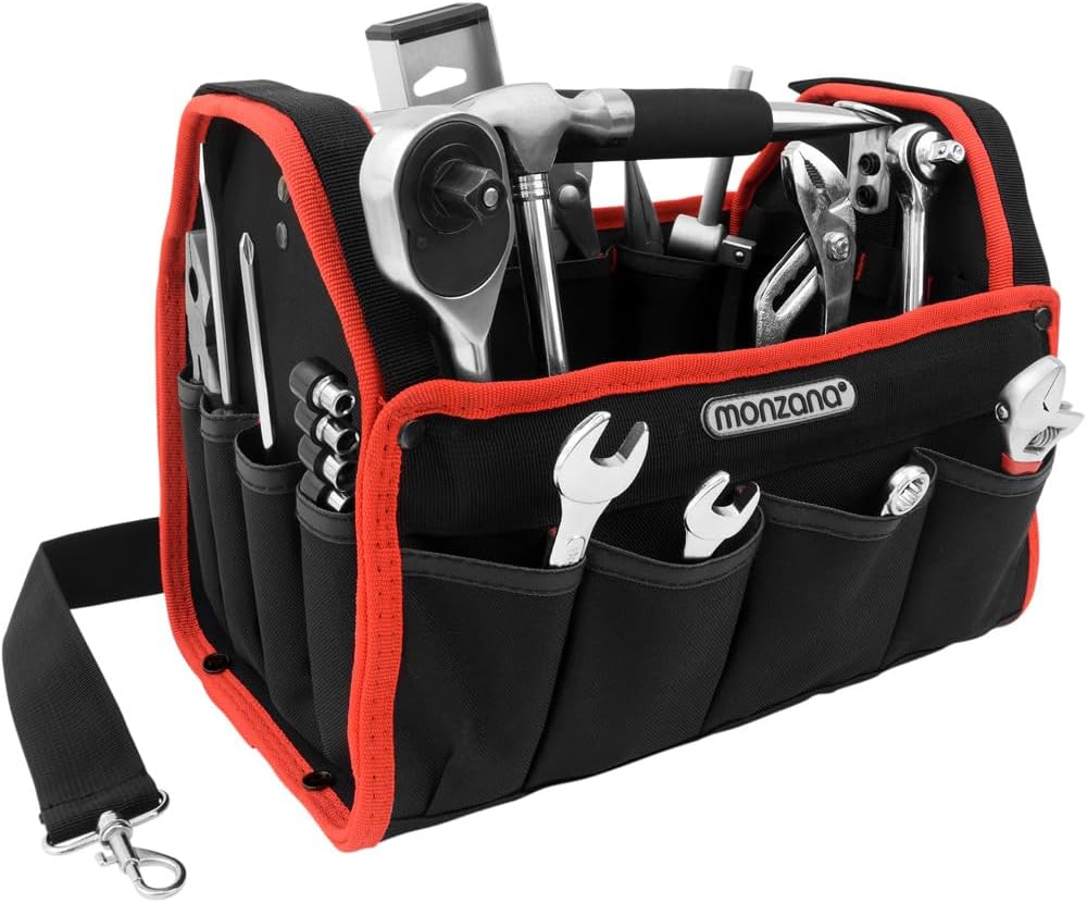 MONZANA® Werkzeugtasche L 33cm mit verstellbarem Schultergurt stabile Tragestange 8 Innen und 13 Aus