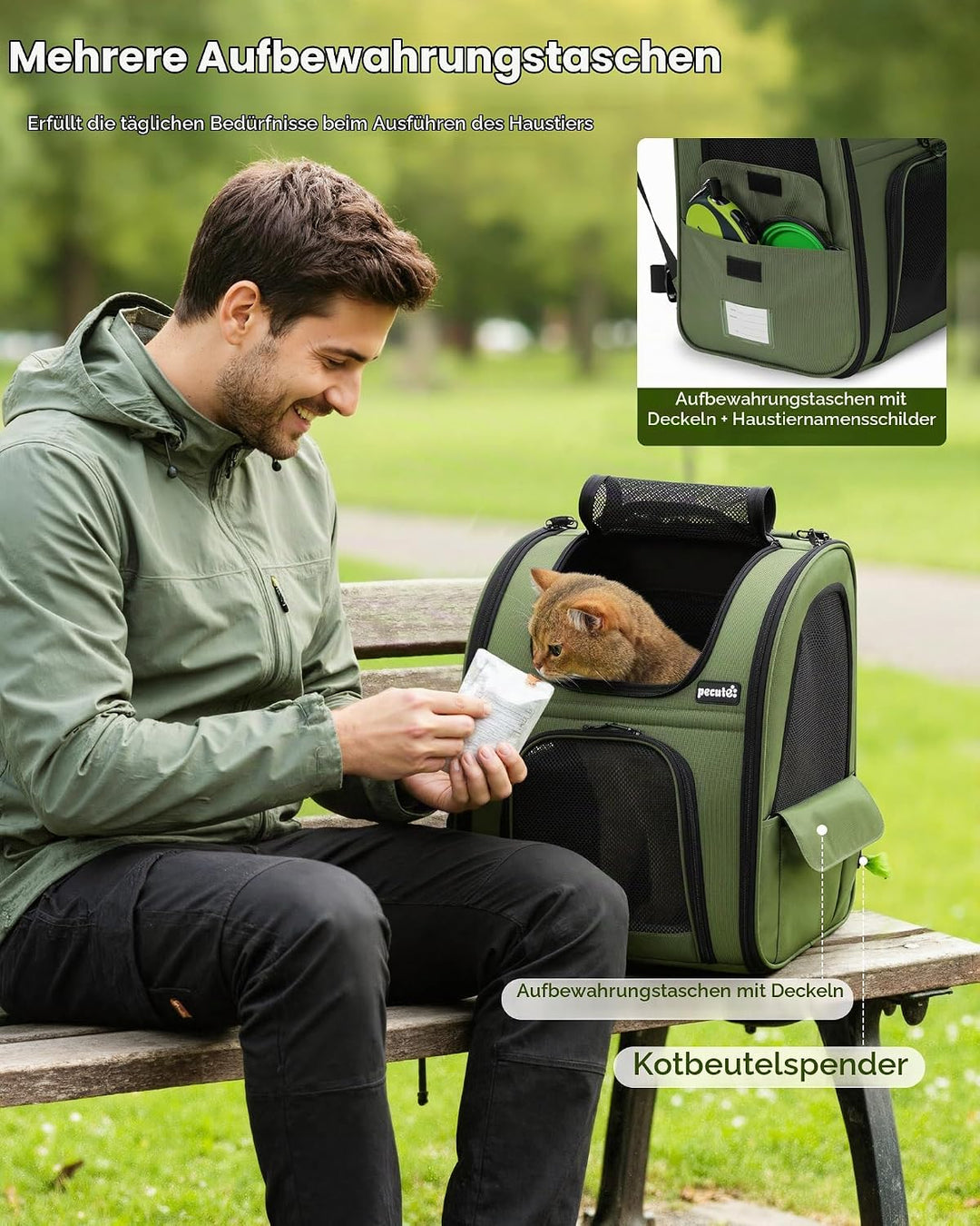 pecute Haustier Expansions Rucksüke für Hund und Katzen mit Front Opening-Mesh Fenstertaschen, Tragb