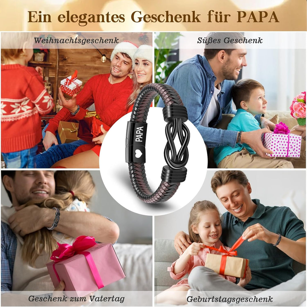 CheersLife Knotenarmband Geschenk Für Männer Braun Geflochtenes Leder Edelstahl Unendlichkeit Armbän