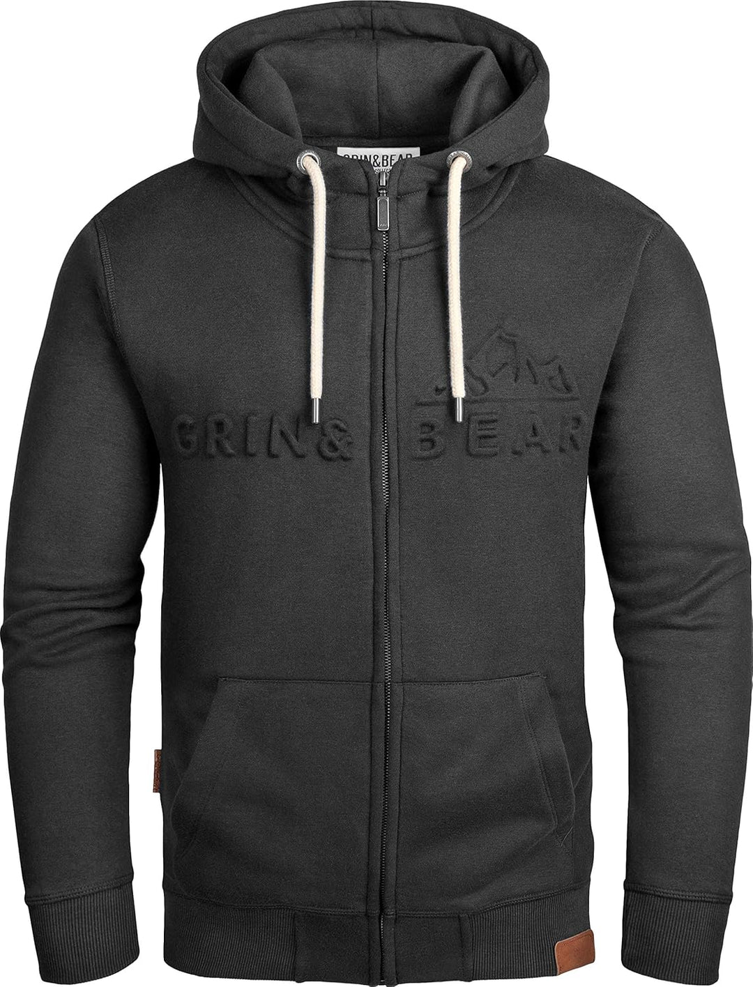 Grin&Bear Herren Hoodie Sweatshirt mit geprägtem Logo GEC017 L Schwarz, L Schwarz