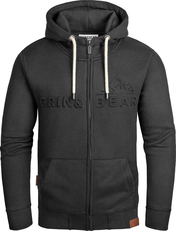 Grin&Bear Herren Hoodie Sweatshirt mit geprägtem Logo GEC017 L Schwarz, L Schwarz