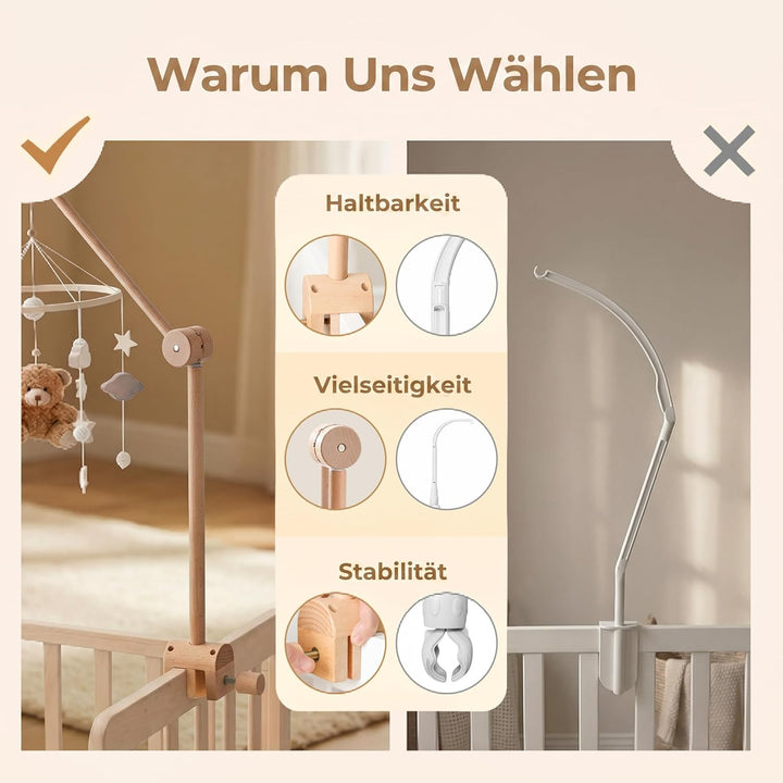 Mobile Halterung Holz für Babybett, Mobile Halterung Wickeltisch für Kinderzimmer-Dekoration, Angepa