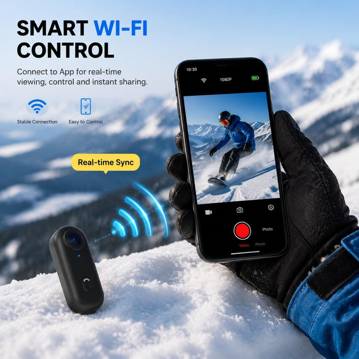 Winnes Mini Action Cam 1080P WiFi Mini Daumenkamera 120° Weitwinkel Objektiv,Thumb Sports Camera IP6