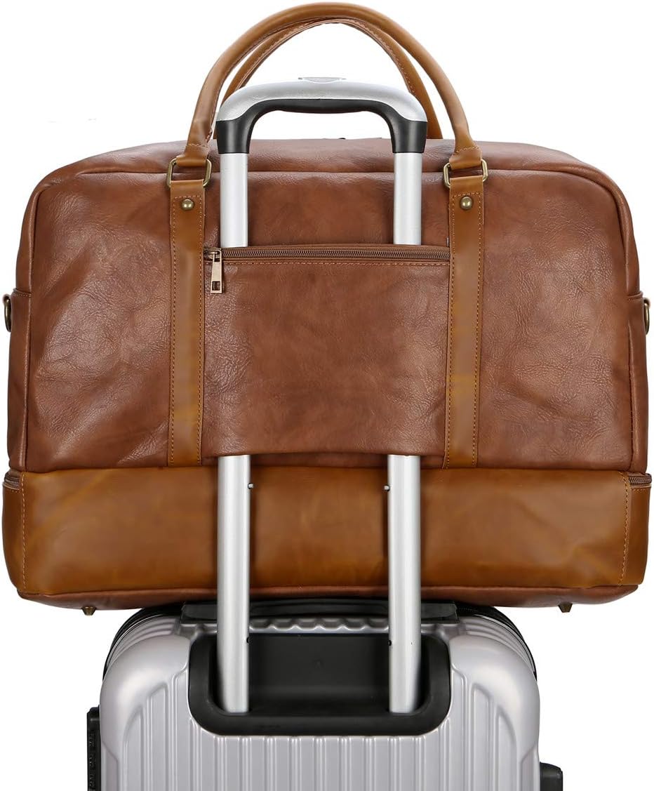 BAOSHA Gross PU Leder Reisetasche Handgepäck Travel Duffel Carry On Bag Weekender Tasche mit Schuhfa