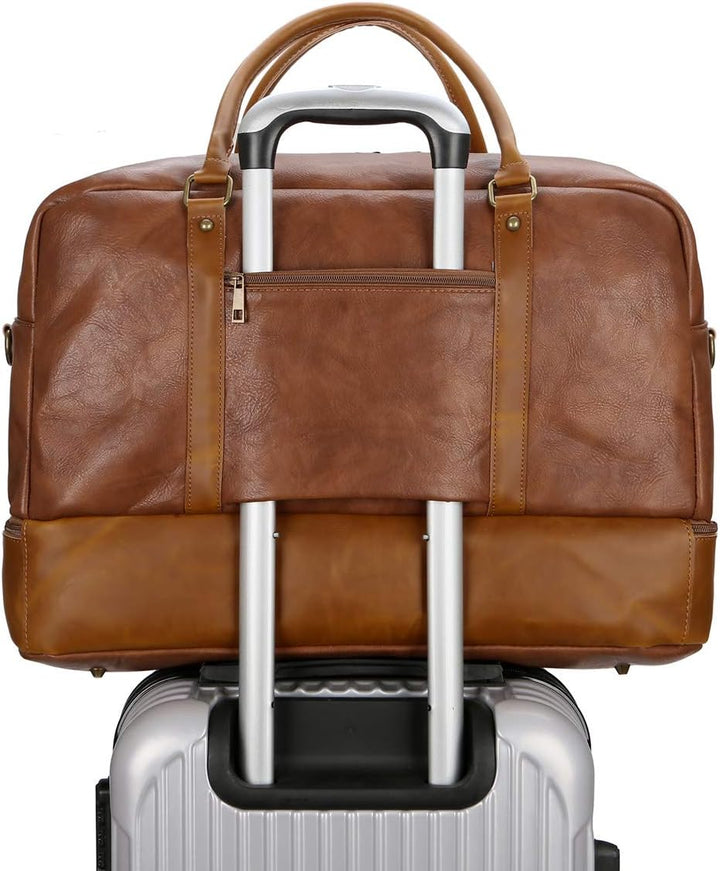 BAOSHA Gross PU Leder Reisetasche Handgepäck Travel Duffel Carry On Bag Weekender Tasche mit Schuhfa